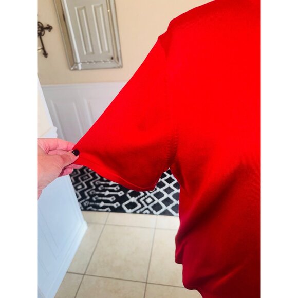 Pendleton Red Orange Silk Short Sleeve Knit Pullover Shirt Sweater Size L Luxury - Picture 7 of 7